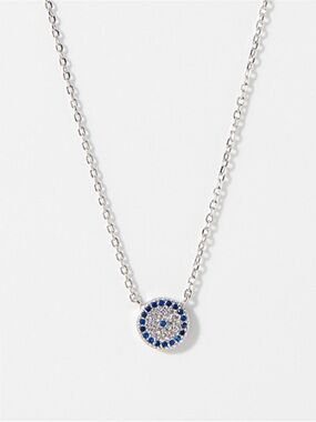 Evil Eye 🧿 blue and clear zirconia pendant on sterling silver chain